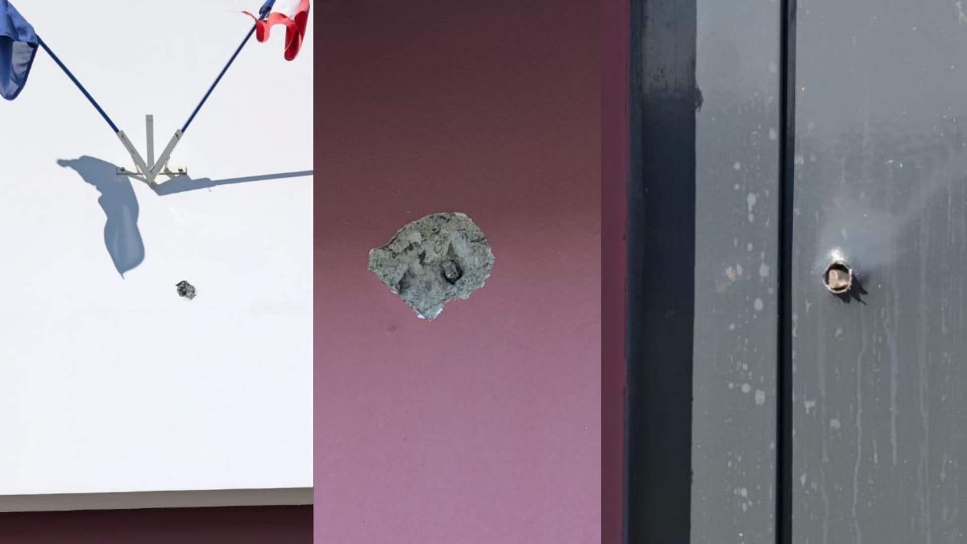 Certains des impacts de balle sur la façade de la prison de Lille-Loos-Sequedin, après les tirs contre l'établissement le 28 août 2024.