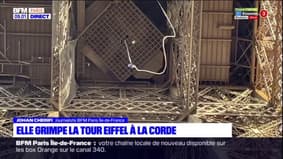 Les images du record du monde d'Anouk Garnier, qui a grimpé jusqu'au deuxième étage de la tour Eiffel à la corde