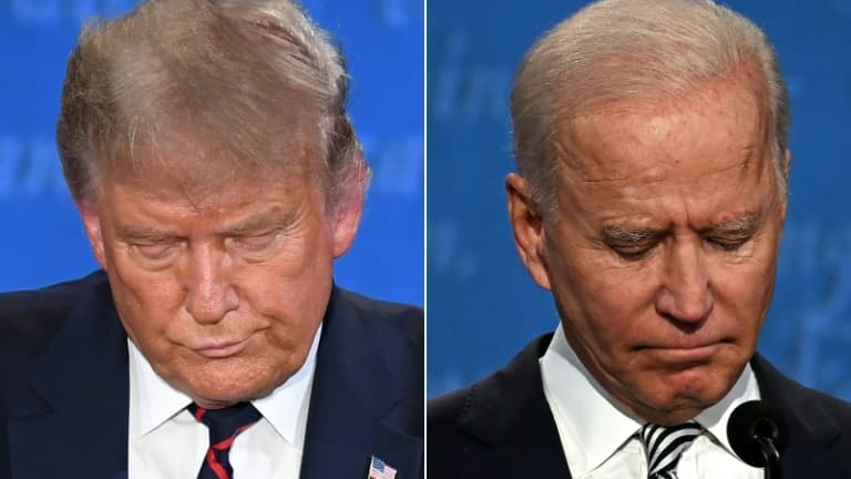 Donald Trump à gauche et Joe Biden à droite le 29 septembre 2020 à Cleveland lors du premier débat présidentiel