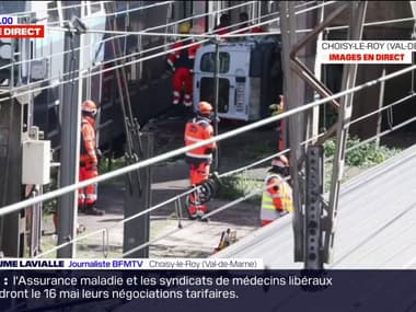 Val-de-Marne: une voiture tombe sur les voies du RER C à Choisy-le-Roi, le conducteur blessé