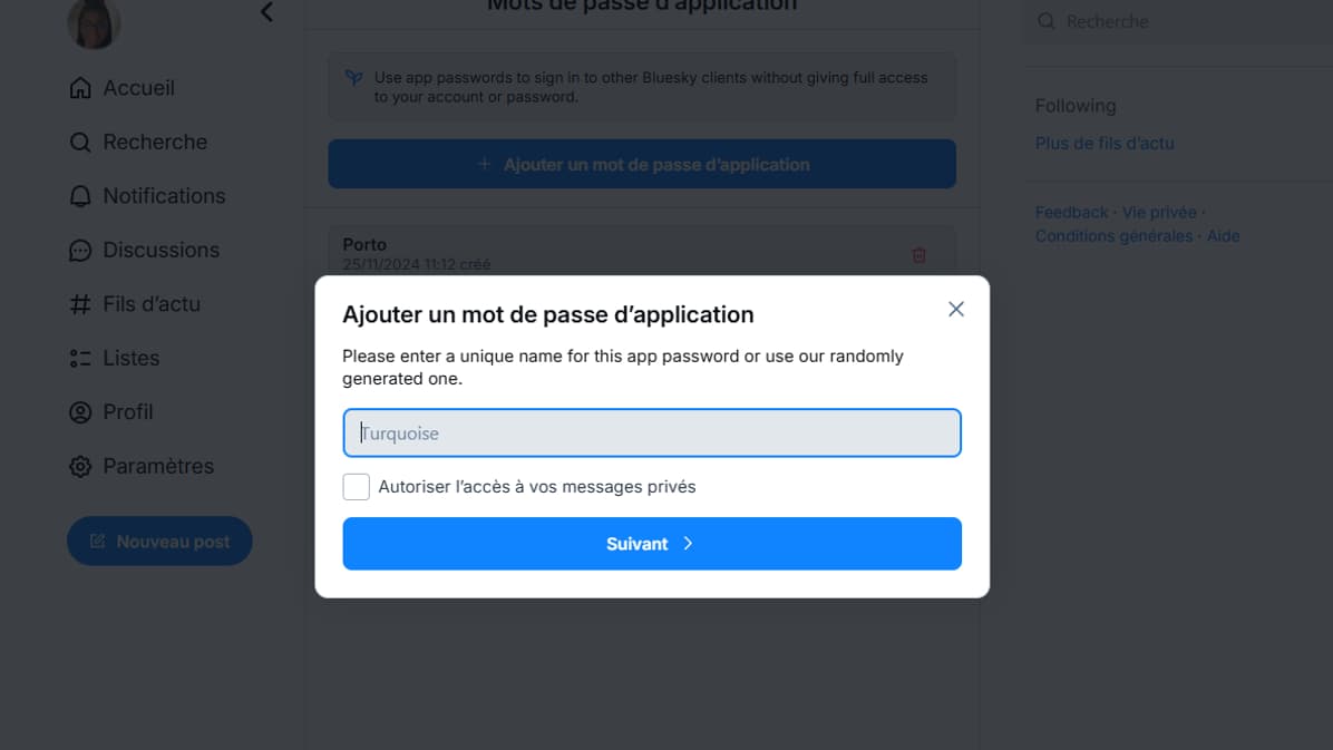 Les mots de passe d'application sont nécessaires pour importer ses contacts et ses publications. 