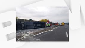 Un camion couché sur l'A7 entre Chanas et Vienne le 14 novembre 