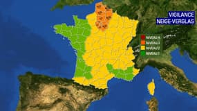 La carte de vigilance météo du vendredi 15 janvier 2021 à 16 heures.