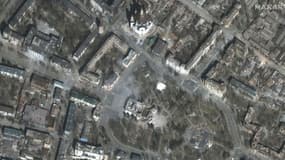 Image satellite de la ville de Marioupol, assiégée par l'armée russe, le 29 mars 2022