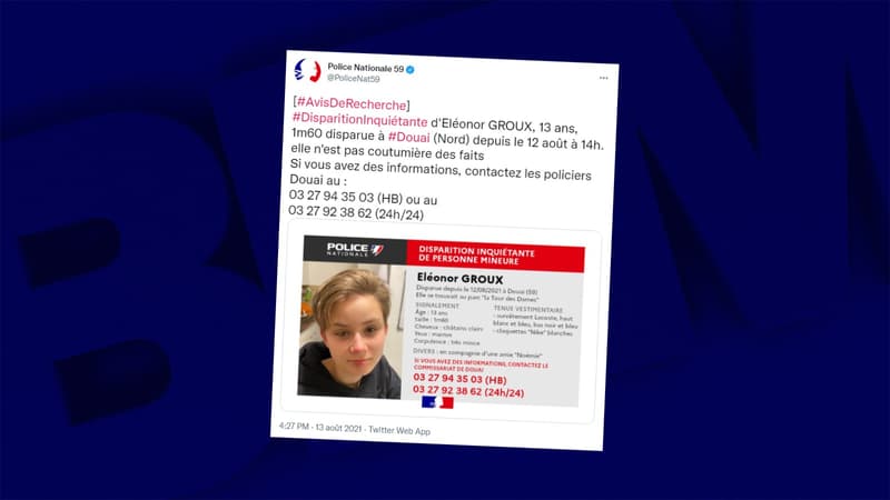 Eléonor Groux est portée disparue depuis jeudi 12 août à Douai. 