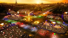 Photo d'illustration diffusée le 20 octobre 2022 par le Comité Olympique Paris 2024 montrant la cérémonie d'ouverture des Jeux paralympiques place de la Concorde à Paris