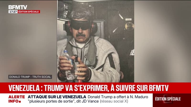 Donald Trump a publié sur Truth Social une photo de Nicolas Maduro menotté, avec un masque sur les yeux après sa capture