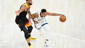 Le pivot français de Utah Rudy Gobert a été intraitable en défense (15 rebonds) lors de la quatrième victoire du Jazz face à Memphis, le 2 juin 2021 à Salt Lake City, Utah.