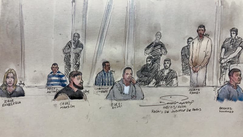 Les accusés du procès de l'attentat de Nice dans la salle d'audience de la cour d'assises spéciale à Paris.