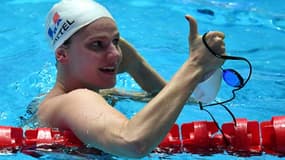 La Française Marie Wattel, après avoir remporté la demi-finale du 50 m papillon, lors des Championnats du monde, le 26 juillet 2019 à Gwangju (Corée du sud)