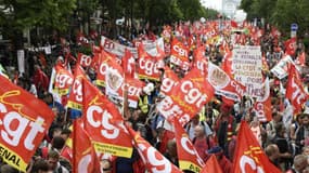 Cortège de la CGT lors de la manifestation contre la loi Travail le 14 juin 2016 à Paris. 