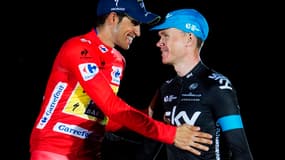 Alberto Contador et Christopher Froome sur le podium du dernier Tour d'Espagne. 