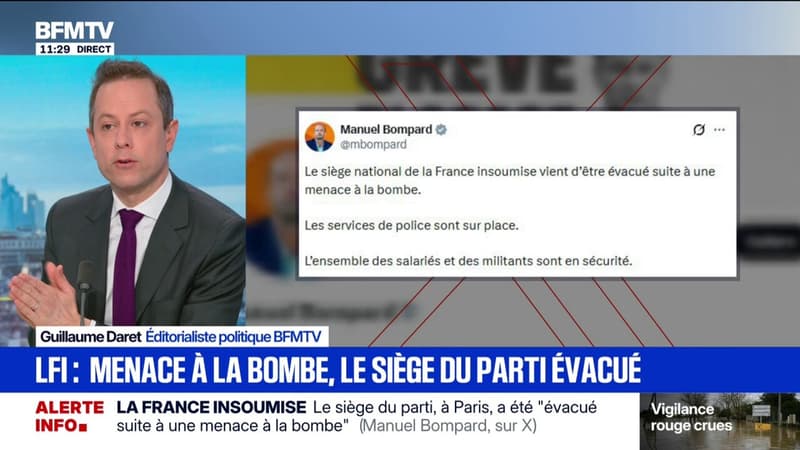 Le siège national de la France insoumise évacué en raison d'une "menace à la bombe"