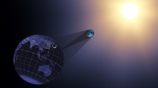 Illustration du 21 juin 2017 de la Nasa représentant la Terre, la Lune et le Soleil lors d'une éclipse