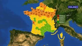 Carte de France de la vigilance orange.