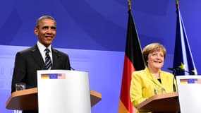 Barack Obama et Angela Merkel lors d'une conférence de presse à Hanovre, le 24 avril 2016.