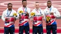 Le relais 4x100m britannique à Tokyo, avec Chijindu Ujah, Zharnel, Richard Kilty et Hughes Nethaneel Mitchell-Blake