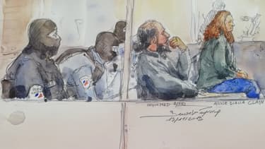 Mohamed Amri et Anne Diana Clain, dans le box des prévenus de la 16ème chambre du tribunal correctionnel de Paris, le 19 novembre 2019.