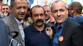Les leaders des trois principaux syndicats: Pascal Pavageau (FO), Philippe Martinez (CGT) et Laurent Berger (CFDT) rassemblés à la grève des fonctionnaires, le 22 mai.