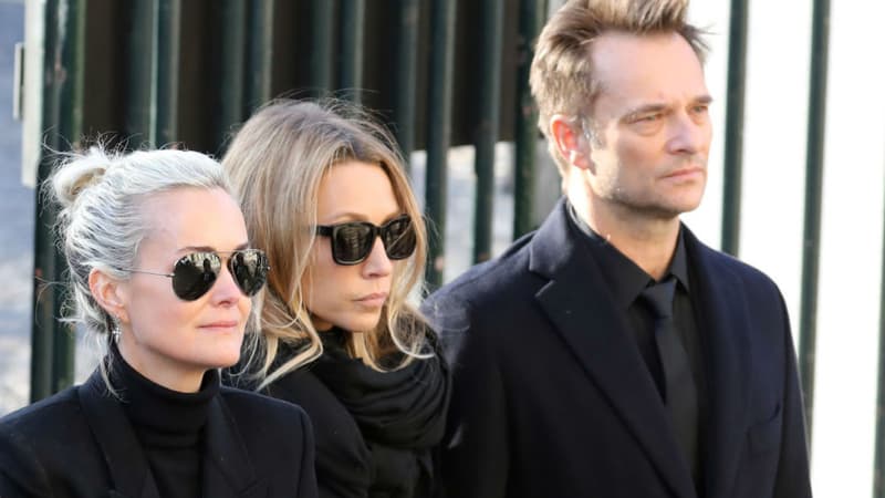 Laeticia Hallyday, Laura Smet et David Hallyday aux obsèques de Johnny Hallyday à Paris, le 9 décembre 2017.