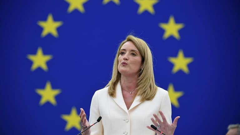 La nouvelle présidente du Parlement européen Roberta Metsola, à Strasbourg (France) le 18 janvier 2022