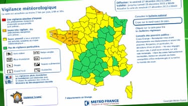 Sept départements de l'Ouest et du Nord étaient placés vendredi en vigilance orange.