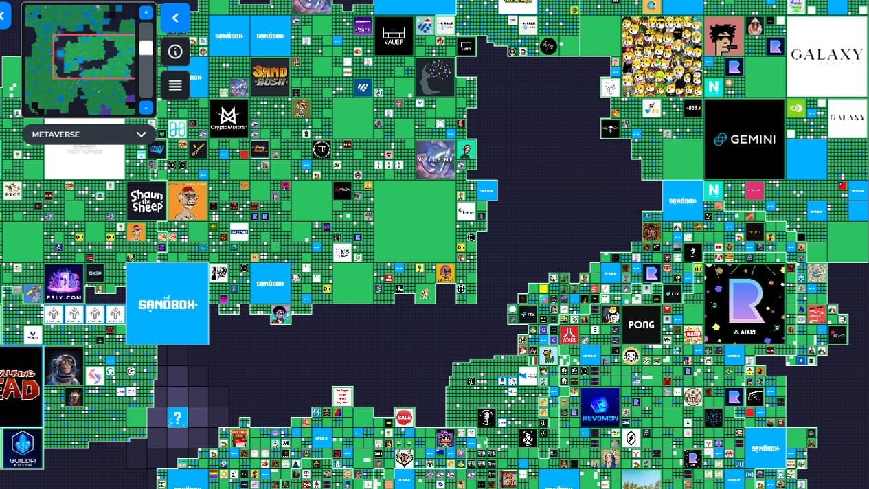 La carte des terrains dans The Sandbox. La carte des terrains dans The Sandbox.
