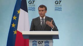 Emmanuel Macron lors d'une conférence de presse au G7 ce dimanche.