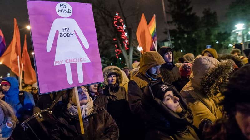 Des manifestants protestent devant le parlement polonais en faveur de l'IVG, le 13 janvier 2018. 