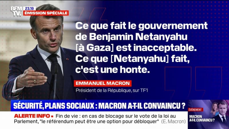 Gaza: "Ce que fait le gouvernement de Benjamin Netanyahu est inacceptable (...) c'est une honte", affirme Emmanuel Macron thumbnail
