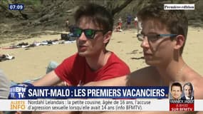 Les premiers vacanciers profitent de la plage à Saint-Malo