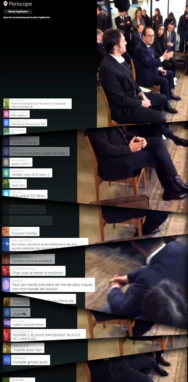 Les équipes de l'Elysée ont eu du mal à modérer les commentaires qui accompagnaient les échanges de François Hollande avec les salariés de ShowRoom privé, retransmis en direct sur Periscope