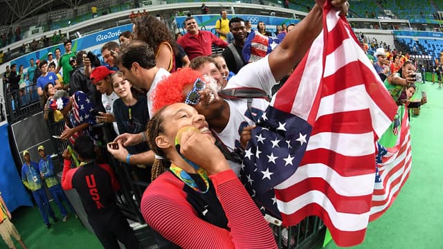 La TEAM USA Féminine après sa victoire contre l'Espagne aux JO de Rio 
