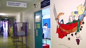 Un couloir à l'unité de sommeil pédiatrique de l'hôpital de Lyon, qui traite les pathologies liées au sommeil chez l'enfant.