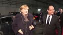 François Hollande accueille Angela Merkel à son arrivée au Stade de France mercredi soir.