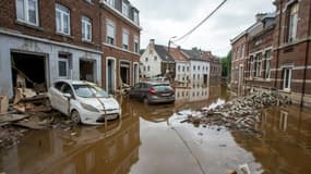 Les dégâts provoqués par des inondations à Pepinster, le 17 juillet 2021 en Belgique
