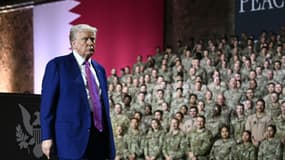 Donald Trump après un discours aux troupes américaines de la base d'Al-Udeid au Qatar en mai 2025