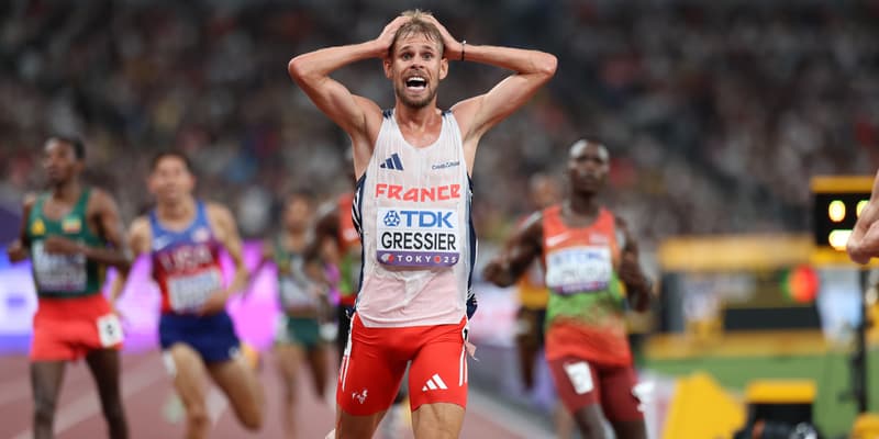 Jimmy Gressier à l'arrivée du 10.000m des Mondiaux de Tokyo, le 14 septembre 2025.