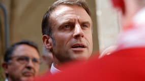 Le président français Emmanuel Macron à Semur-en-Auxois, en Côte-d'Or, le 15 septembre 2023