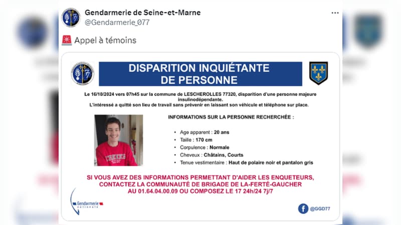 Seine-et-Marne: un appel à témoins lancé pour retrouver un homme d'une vingtaine d'années (1/1)