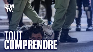 Un manifestant arrêté à Hong Kong, le 1er juillet 2020.