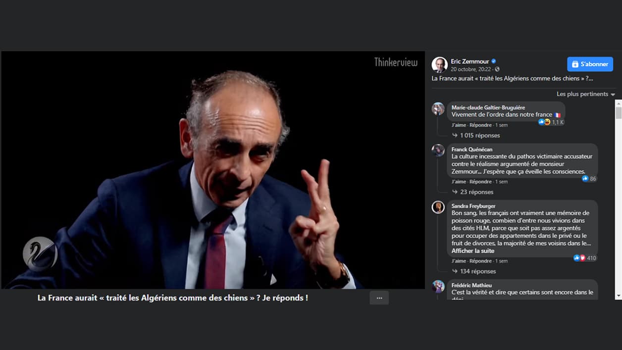 Capture d'écran de la page Facebook d'Eric Zemmour Capture d'écran de la page Facebook d'Eric Zemmour