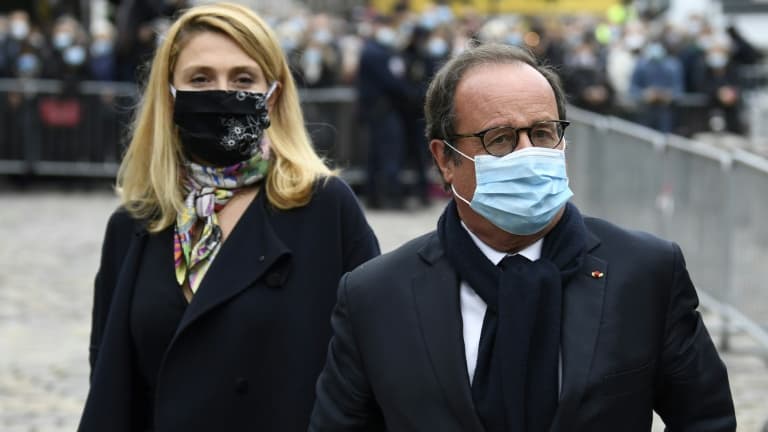 L'ancien président François Hollande et sa compagne Julie Gayet aux obsèques de Juliette Gréco, le 5 octobre 2020 à Paris L'ancien président François Hollande et sa compagne Julie Gayet aux obsèques de Juliette Gréco, le 5 octobre 2020 à Paris