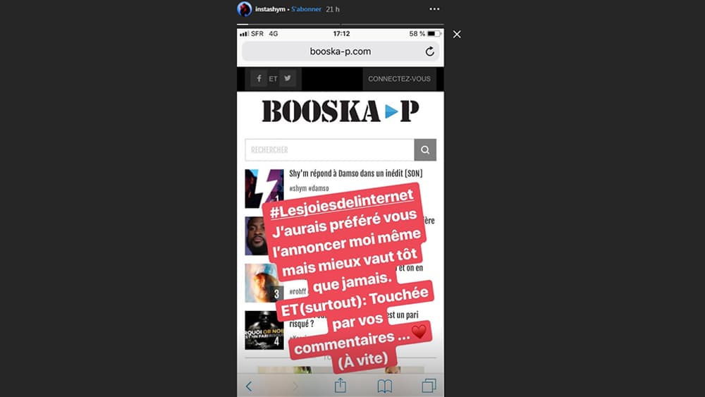 Une story de Shy'm sur Instagram. Une story de Shy'm sur Instagram.