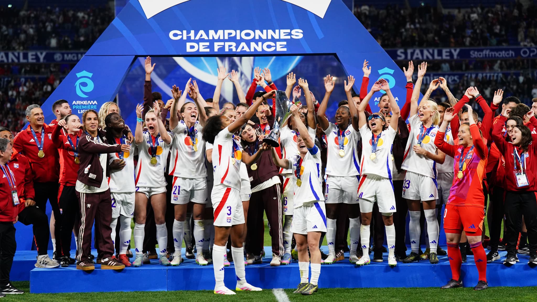 L'Olympique lyonnais a remporté l'Arkéma Première Ligue 2024/2025, le 16 mai 2025.