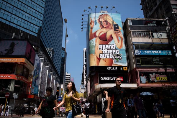 Publicité pour le jeu GTA V à Hong Kong, le 17 septembre 2013