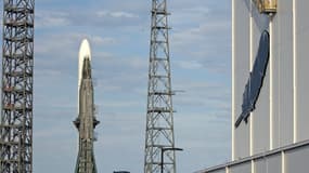 La fusée New Glenn de Blue Origin sur la rampe de lancement du centre spatial Kennedy à Cap Canaveral, en Floride, le 11 janvier 2025. 