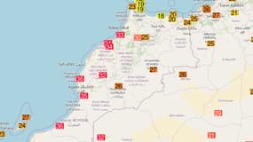 Les relevés de températures dans plusieurs stations météorologiques du Maroc, du sud de l'Espagne et de l'ouest de l'Algérie, à 15 heure, le 14 février 2024.