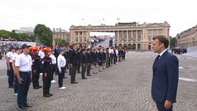 Emmanuel Macron place de la Concorde, à Paris, à l'occasion du défilé du 14 juillet 2021.