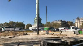 La place de la Bastille est en plein chantier. 